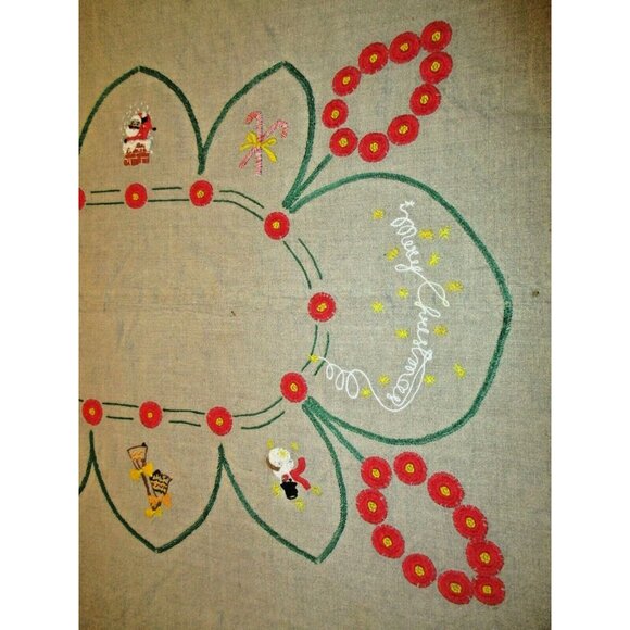 *Vintage Tan Khaki Muslin Holiday Napkins - 7 Asst Christmas Embroidered - Picture 12 of 12